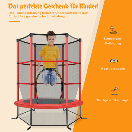 Kids Trampoline with Safety Net, 165cm, 135kg Capacity, Red