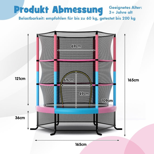 Kids' Trampoline with Safety Net, Pink, 135kg Capacity