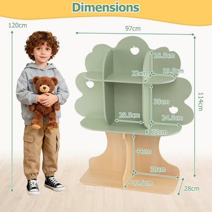 Kids Tree Bookshelf, 45-Inch Tall, 8-Cubby, Green