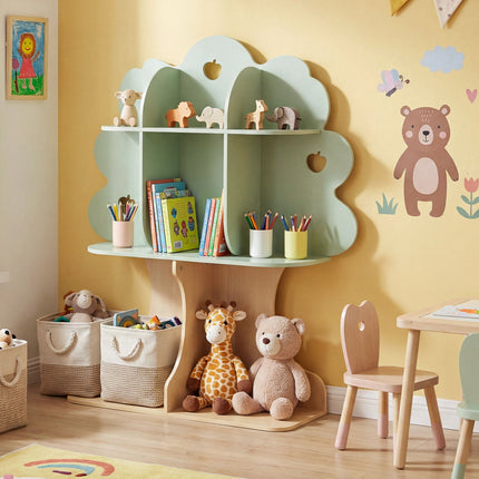 Kids Tree Bookshelf, 45-Inch Tall, 8-Cubby, Green
