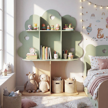 Kids Tree Bookshelf, 45-Inch Tall, 8-Cubby, Green
