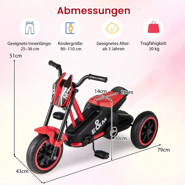 Kids' Tricycle with Pedals, Red, Ages 3+