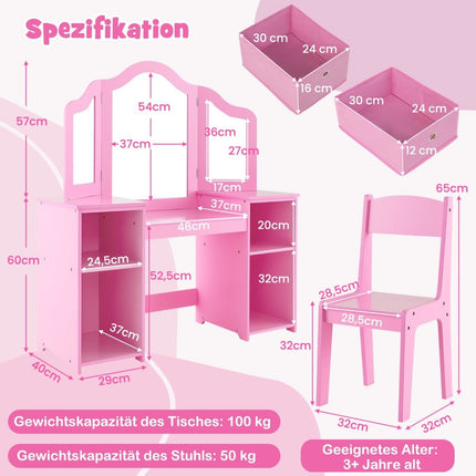 Kids Vanity & Desk Set, 2-in-1 with Removable Mirror