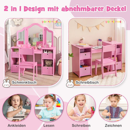 Kids Vanity & Desk Set, 2-in-1 with Removable Mirror