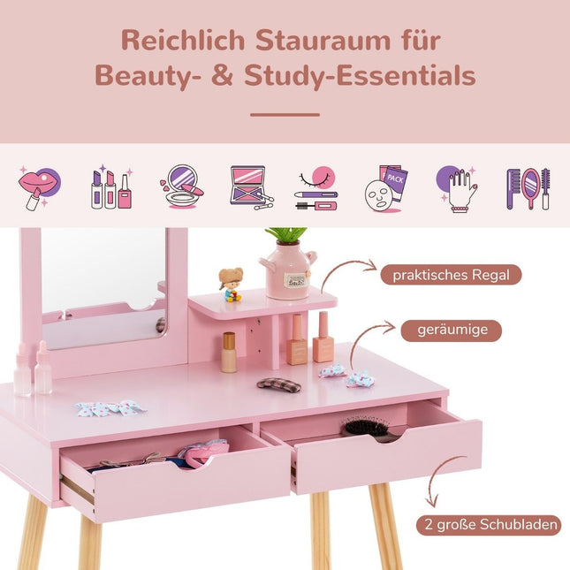 Kids Vanity & Desk Set with Removable Mirror, Pink