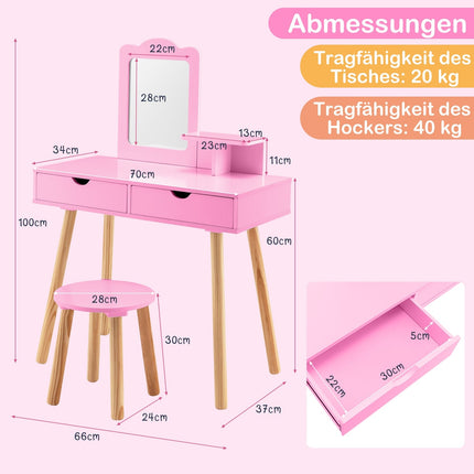 Kids Vanity & Desk Set with Removable Mirror, Pink