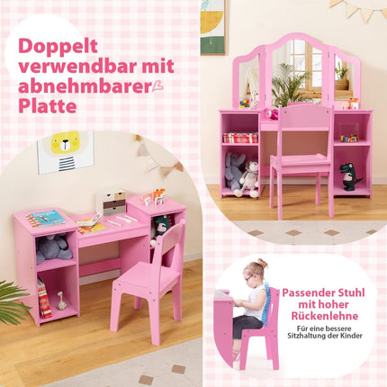Kids' Vanity & Desk Set with Removable Mirror, Pink