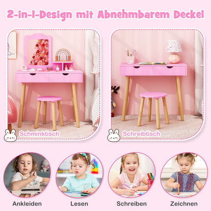 Kids Vanity & Desk Set with Removable Mirror, Pink