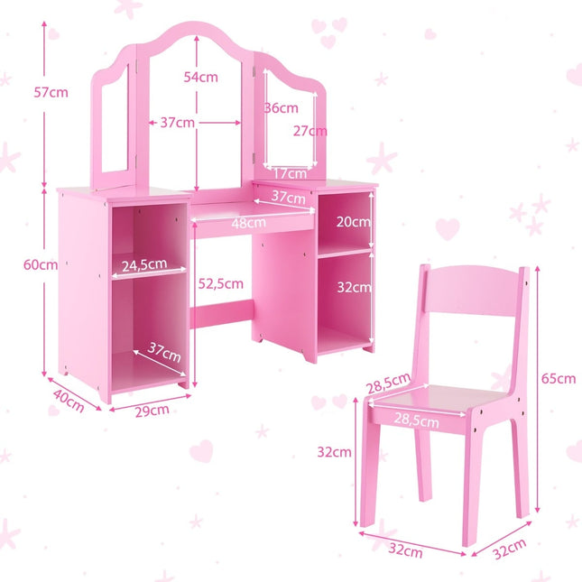 Kids' Vanity & Desk Set with Removable Mirror, Pink