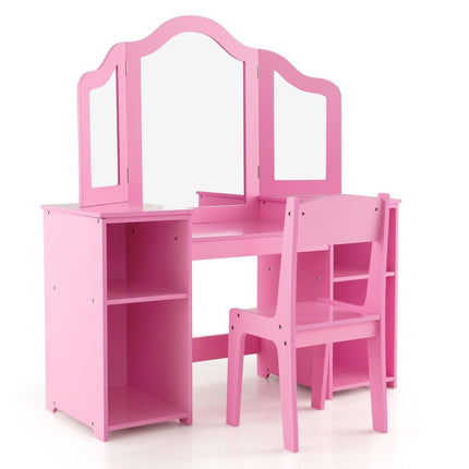 Kids' Vanity & Desk Set with Removable Mirror, Pink