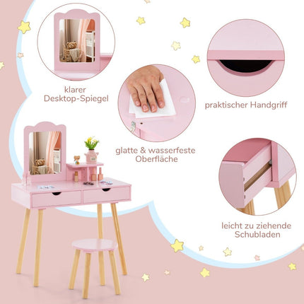 Kids Vanity & Desk Set with Removable Mirror, Pink