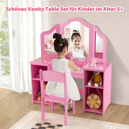 Kids' Vanity & Desk Set with Removable Mirror, Pink