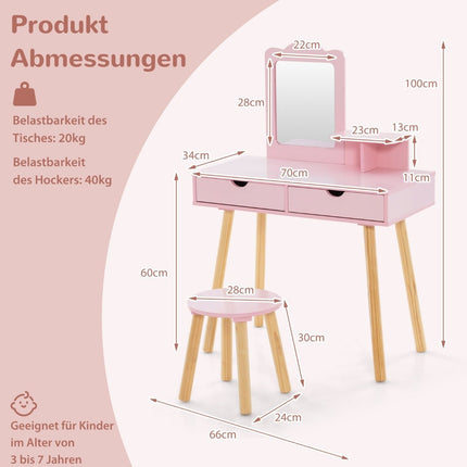 Kids Vanity & Desk Set with Removable Mirror, Pink