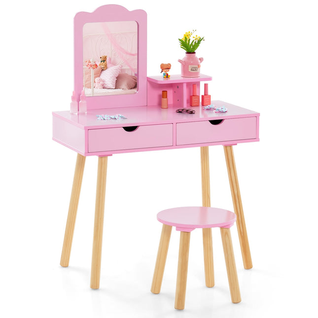 Kids Vanity & Desk Set with Removable Mirror, Pink