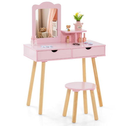 Kids Vanity & Desk Set with Removable Mirror, Pink