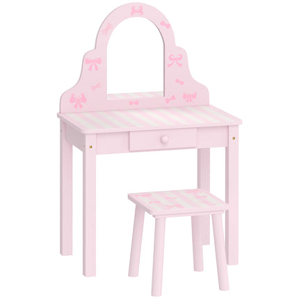 Kids Vanity & Desk Set with Stool, Pink & White, Ages 3-6