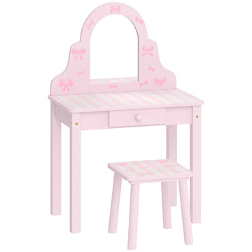 Kids Vanity & Desk Set with Stool, Pink & White, Ages 3-6