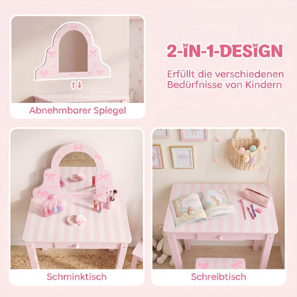 Kids Vanity & Desk Set with Stool, Pink & White, Ages 3-6