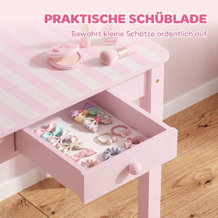 Kids Vanity & Desk Set with Stool, Pink & White, Ages 3-6