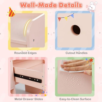 Kids Vanity Desk and Chair Set with Lights, Shelves, Pink
