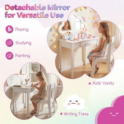 Kids Vanity Set with LED Cloud Mirror & Stool, White