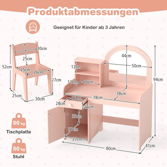Kids Vanity Set with LED Mirror, Stool, and Storage
