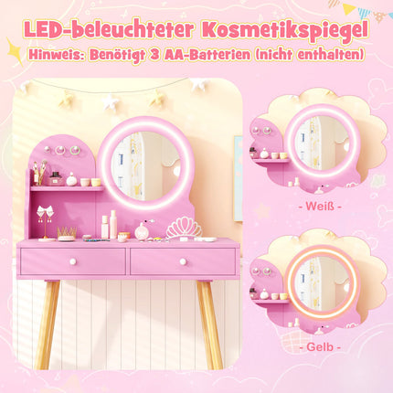 Kids Vanity Set with Lighted Mirror, Pink Princess Theme