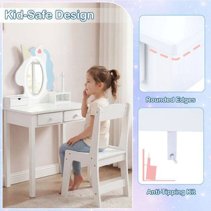 Kids Vanity Set with Lighted Unicorn Mirror & Stool