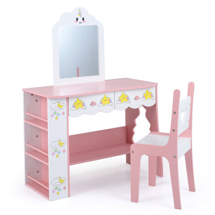 Kids Vanity Set with Mirror & Chair – Pink & White MDF
