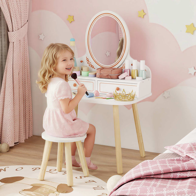 Kids Vanity Set with Stool, Mirror, and Storage