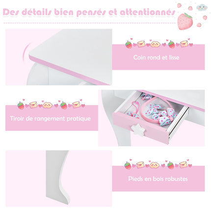 Kids Vanity Table Set – Mirror, Stool, Drawer, White