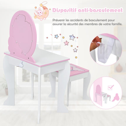 Kids Vanity Table Set – Mirror, Stool, Drawer, White