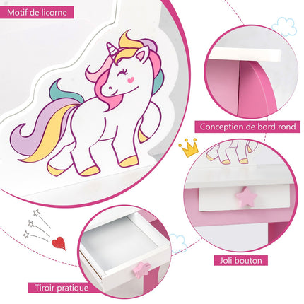 Kids Vanity Table Set With Mirror, Stool and Drawer