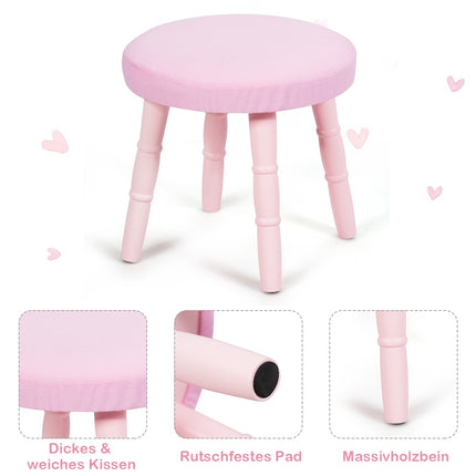 Kids Vanity Table Set With Stool, Mirror, Drawer, Pink