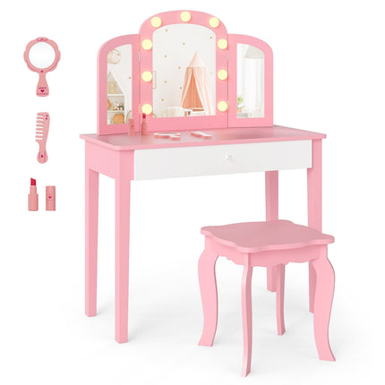 Kids Vanity Table Set with Detachable Mirror & Lights