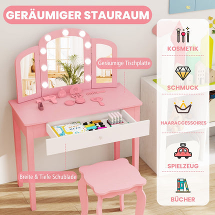 Kids Vanity Table Set with Detachable Mirror & Lights