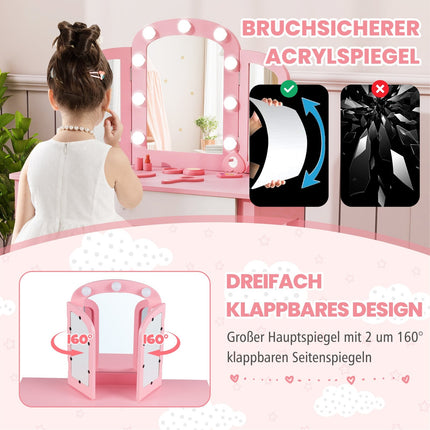 Kids Vanity Table Set with Detachable Mirror & Lights