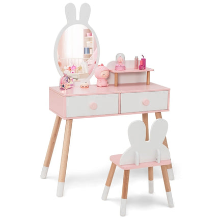 Kids Vanity Table Set with Rabbit Design, Acrylic Mirror