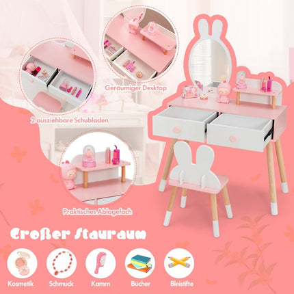 Kids Vanity Table Set with Rabbit Design, Acrylic Mirror