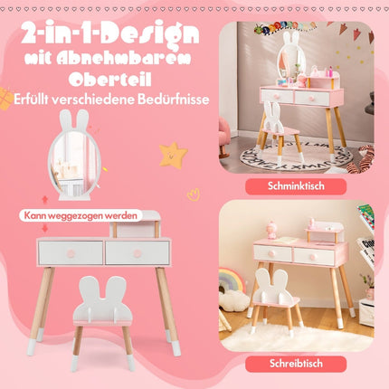 Kids Vanity Table Set with Rabbit Design, Acrylic Mirror