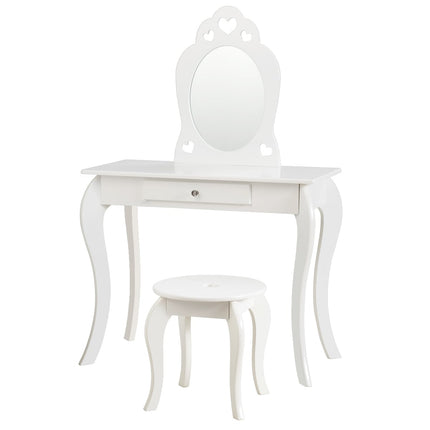 Kids Vanity Table Set with Stool and Mirror, White