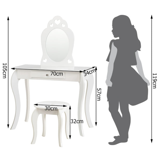 Kids Vanity Table Set with Stool and Mirror, White