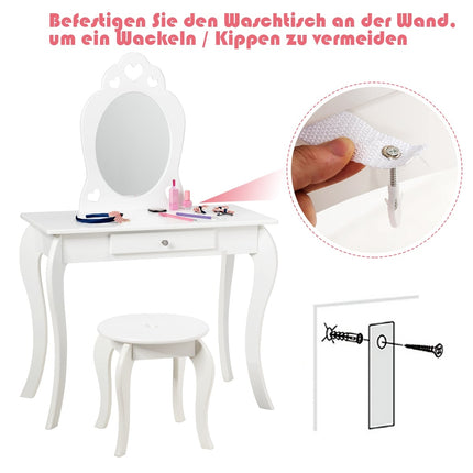 Kids Vanity Table Set with Stool and Mirror, White