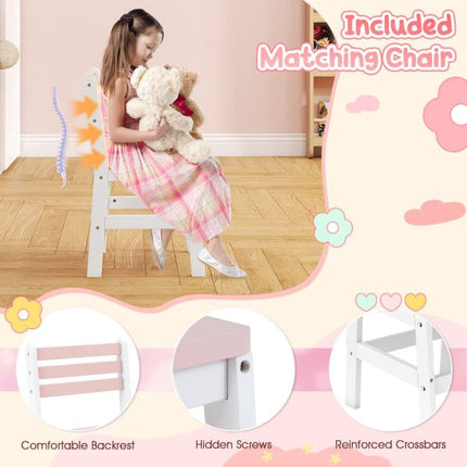 Kids Vanity Table With Lighted Mirror, Bookshelf, Chair