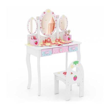 Kids Vanity Table and Chair Set, 2-in-1 Desk, Mirror, Storage
