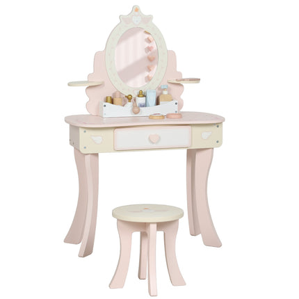 Kids Vanity Table with Chair, Drawer, Detachable Mirror