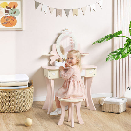 Kids Vanity Table with Chair, Drawer, Detachable Mirror