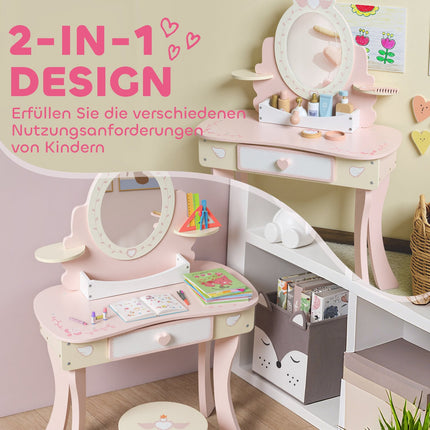 Kids Vanity Table with Chair, Drawer, Detachable Mirror