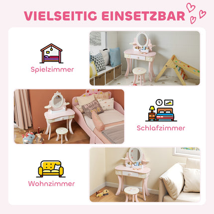 Kids Vanity Table with Chair, Drawer, Detachable Mirror