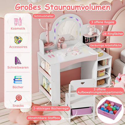 Kids Vanity Table with LED Lights and Storage